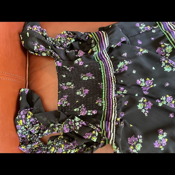 Mango black and purple floral maxi dress with back shiring - Picture 3 of 5